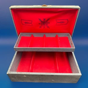 Vintage Buxton Jewelry Box Organizer Off Green Red Velvet Satin Lining 11" - Picture 1 of 15