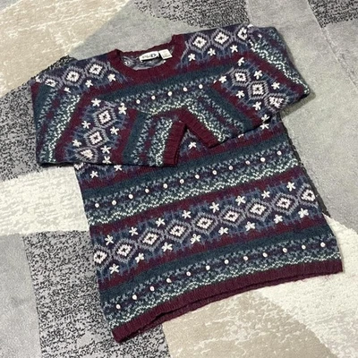 Suéter De Colección Paul Harris Diseño Para Mujer Grande Azul Rojo Fair Isle Mohair Años 90 Nórdico Foto 1 de 4