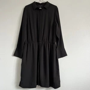 Banana Republic Long Sleeve Half Button Up Pullover Shirt Dress Black Sz 16 - Picture 1 of 11