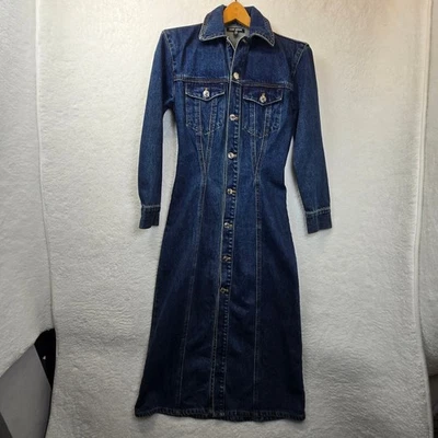 Steve Madden Denim Maxi Jean Jacket Dress Sz XS Country Western Festival Indie - Image 1 of 4
