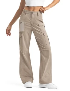 Women's-Cargo-Hiking-Pants-High-Waisted Wide Leg Water Resistance Lightweight... - Picture 1 of 8