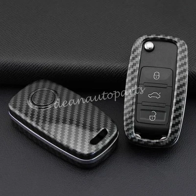 Carbon Fiber Flip Key Case Cover Holder For VW Golf MK6 Tiguan Polo Jetta Beetle - Image 1 of 4