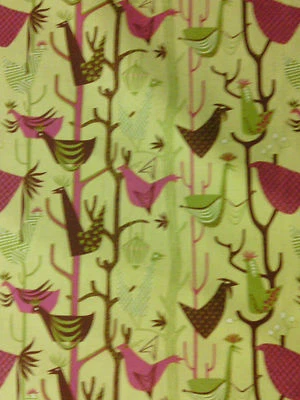 MOD CHICKEN ROOSTER BIRD GREEN CHICKENS COTTON FABRIC FQ OOP - Image 1 of 4