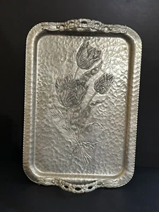 VTG Hand Wrought Hammered Aluminum Handled Floral TRAY Rodney Kent Silver Co 408 - Picture 1 of 24