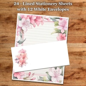 24 - Lined Stationary Sheets with 12  White Envelopes - Spring Design #031 - Picture 1 of 2