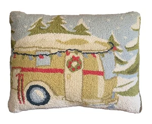 Almohada artesanal Pekín Navidad cámper enganchada lana acolchada terciopelo vacaciones - Imagen 1 de 13