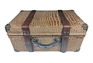 Vtg Antique Alligator Print Brief Train Travel Case Leather Strap Brass Hardware - Picture 1 of 19