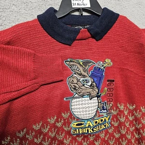 NWOT MAUI & SONS Embroidered Shark Polo Sweater Size L Red Golf Caddy Sharkshack - Picture 1 of 16