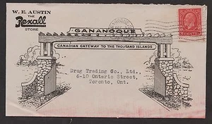 1934 Gananoque, LDS.  Allover Front Werbedeckel, W.E. Austin, Rexall - Bild 1 von 2