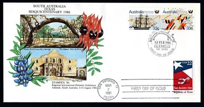 Australia 1986 - #975a velero FDC cancelar y Texas FDC sin dirección Foto 1 de 2