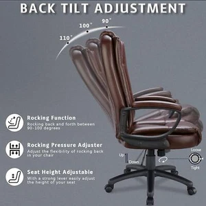 Heavy Duty Leather Office Rolling Computer Chair High Back Executive Desk Brown - Picture 1 of 7