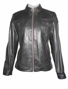 Damen 4047 weiche schwarze Lammfell Leder Motorrad Biker Jacke - Bild 1 von 3
