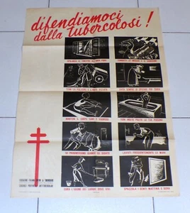 Poster DIFENDIAMOCI DALLA TUBERCOLOSI 1954 Federazione italiana 50x70 Vaccini - Picture 1 of 2