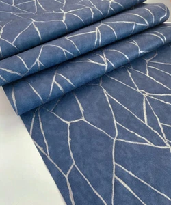 10m Geometric Pattern Wallpaper Navy Blue and Silver Wall Decorations - Picture 1 of 5