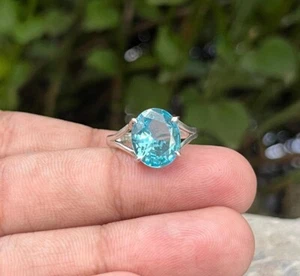 925 Sterling Silber natürlicher Blautopas Ring Edelstein Damen Schmuck für Sie D 16 - Bild 1 von 4