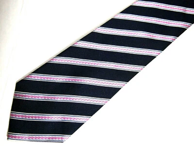 Henry Jacobson Mens Necktie Tie Navy Blue Striped 60" - Image 1 of 4