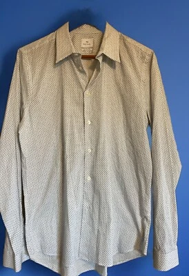 长袖方格恤衫 男式 L 码剪裁版型。 按钮。 白色带蓝色。 — 第 1/4 张图片