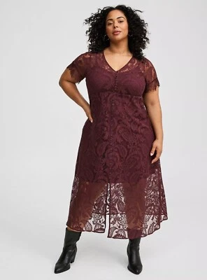 Maxi Vestido Torrid Granate Encaje Malla Nuevo con Etiquetas Nuevo 6X Foto 1 de 4