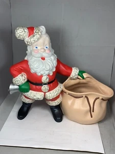 Vintage 1970’s Atlantic Mold 12” Ceramic Santa Planter with Bell and Toy Bag - Picture 1 of 12