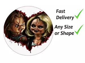 Chucky and bride Halloween Cake topper icing / wafer Personalised - Picture 1 of 2