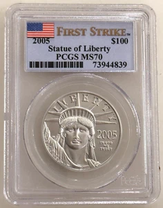 2005 $100 PLATINUM EAGLE STATUE OF LIBERTY PCGS MS70 First Strike 1 Oz - Picture 1 of 2