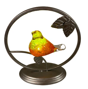 Murano Stil Kunst Glas Vogel auf einem Metallständer mit batteriebetriebenem Licht - Bild 1 von 3