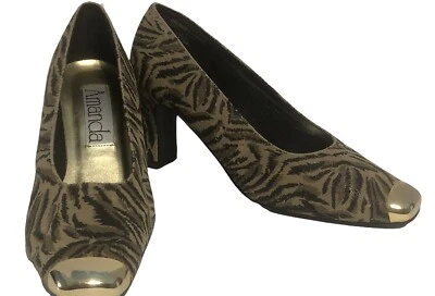Zapatos Amanda Smith Tacones de Cuña Estampado Animal Dedos y Tacones Dorados Talla 8 ANN 817734 Foto 1 de 4