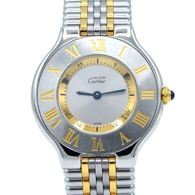 1998 Must De Cartier 21 relógio de pulso suíço unissex quartzo ouro e aço modelo 1330 - Imagem 1 de 4