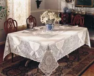 Tovaglia Heritage pizzo Canterbury misto cotone avorio 72" x 90" sala da pranzo - Foto 1 di 7