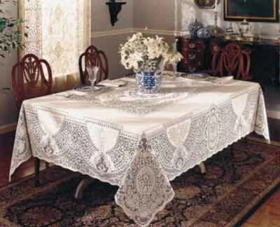 Heritage Lace Canterbury Cotton Blend Tablecloth Ivory 72" x 90" Dining Room  - Image 1 of 4