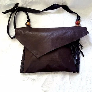 Vintage Hans Koch Shoulder or Crossbody Bag - Brown Lizard (Reptile) Black Trim - Picture 1 of 6