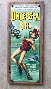 Unterwasser Mädchen Vintage Filmposter Tauchen Tauchen Meerjungfrau Hai gerahmtes Schild - Bild 1 von 3
