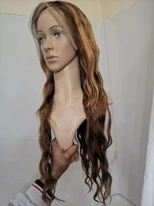 High Quality Ombre Blonde 26'' Wave Soft Virgin Human Hair Front Lace Wig - Picture 1 of 12