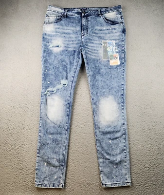 Pantalones de mezclilla Staple Pigeon para hombre 38 azul blanco lavado pierna ajustada elástica ropa de calle Foto 1 de 4