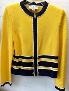 St. John Collection by Marie Gray Yellow /Navy Knit Sweater Size (8) - Picture 1 of 9