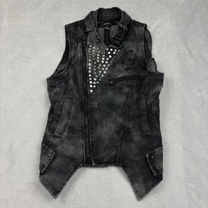Forever 21 Women's Sm. Black Denim Vest Studded Moto Edgy Goth Steampunk Baddie - Picture 1 of 11