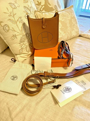 Authentic HERMES Mini Evelyne TPM 16 Clemence Gold with Gold Hardware 2025 - Image 1 of 4