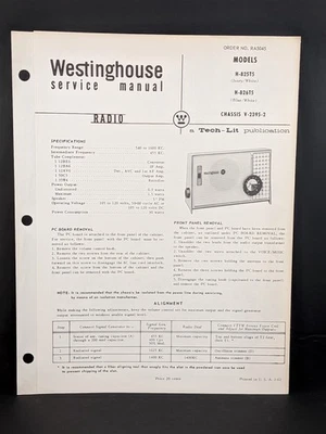 Westinghouse Radio Manual de Servicio Modelo H-825T5 Chasis V-2395-2 4 Pg Foto 1 de 2