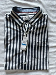 Original Penguin Men’s Short Sleeve Dress Shirt, Size XL, Navy/White - Picture 1 of 6