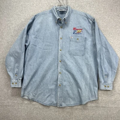Vintage Jeff Gordon Shirt Mens XL Blue Chambray Denim 1997 NASCAR Winston Cup - Image 1 of 4