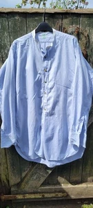 Vintage 1940s Collarless Bib Front large Shirt Pale Blue Pinstipe 48 Inch Chest - Picture 1 of 4