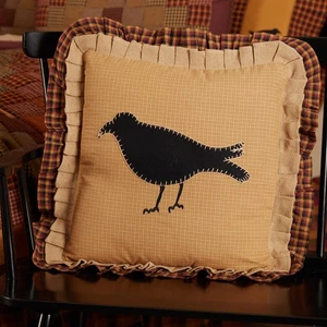 Primitive 18"x18" Crow Pillow Yellow Appliqued Heritage Bedroom Decor VHC Brands - Picture 1 of 6
