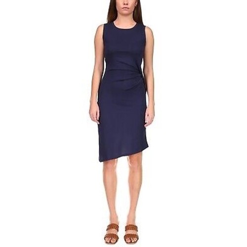 Abito midi Michael Kors blu senza maniche drappeggiato asimmetrico Petite SM MED NUOVO CON ETICHETTE