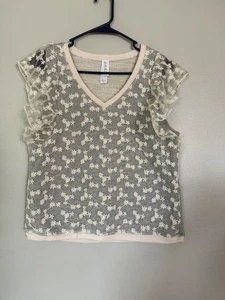 Amadi Anthropologie grau Strukturstrick Gr. S Blumen bestickt Spitze Kurzarm - Bild 1 von 10