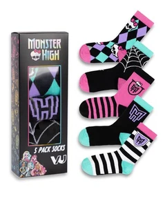 Juego de 5 calcetines de pantorrilla Monster High multicolores calaveras y rayas niñas - Imagen 1 de 8