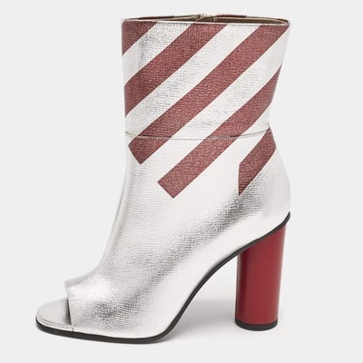 Botines Anya Hindmarch plateados/borgoña a rayas de cuero punta abierta talla 40 Foto 1 de 4