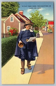Ye Old Town Crier Provincetown Cape Cod Linen Postcard Tichnor Bros - Picture 1 of 2