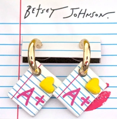 Cuaderno Betsey Johnson Iridiscente A+ con Corazón Amarillo Dije Huggie Pendientes Foto 1 de 4