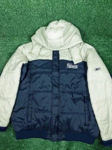 Vintage Reebok NFL Patriots Puffer Jacket 2XL Hooded Blue Insulated Men’s Winter - Bild 1 von 7