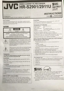 JVC HR-S2901/2911U VHS VCR INSTRUCTION MANUAL - Picture 1 of 1